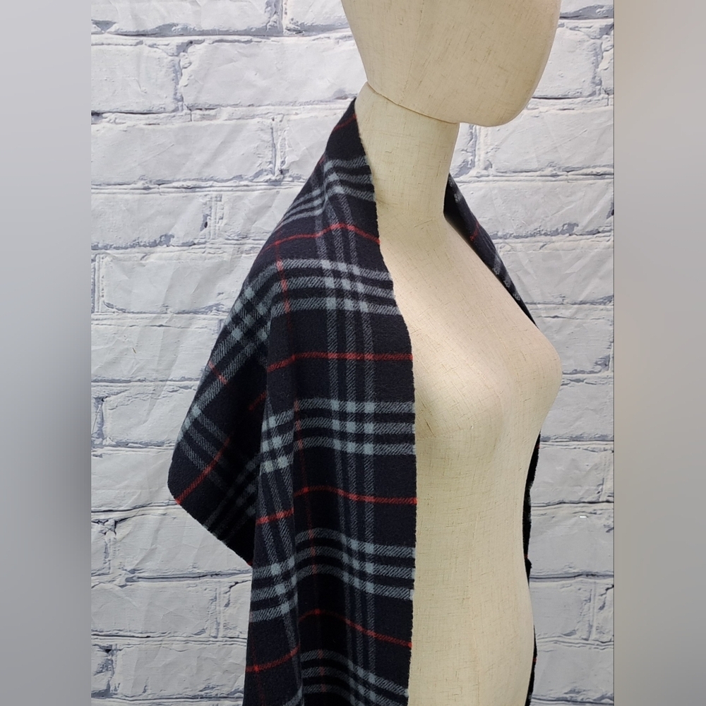 Burberry Vintage Scarf Nova Check 100% Cashmere Wool Scotland Navy Y2K 72" x 12" - Picture 11 of 13